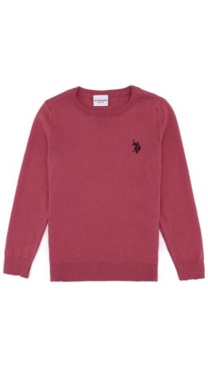 Girl's Pink Basic Crew Neck Sweater