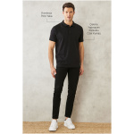 Men’s Slim Shrink-Free Cotton Fabric Slim Fit Narrow Cut Jet Black Non-Roll Polo Collar T-Shirt - Image 6