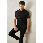 Men’s Slim Shrink-Free Cotton Fabric Slim Fit Narrow Cut Jet Black Non-Roll Polo Collar T-Shirt