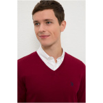 Men's Claret Red V-Neck Knitwear Sweater Basic - Image 2