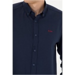 Men's Regular Navy Blue Long Sleeve Basic Shirt - Image 5