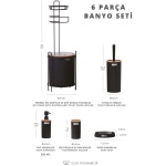 Okyanus Home Private: Black Wood Patterned Mina Mina Research WC Paper And 6 Piece Bathroom Set - Image 2