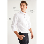 Men’s White Button Collar Easy-Iron Cotton Slim Fit Narrow Cut Oxford Shirt - Image 2