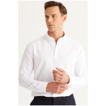 Men’s White Button Collar Easy-Iron Cotton Slim Fit Narrow Cut Oxford Shirt