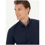 Men's Regular Navy Blue Long Sleeve Basic Shirt - Image 4