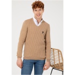 Men's Slim Camel Melange V-Neck Basic Knitwear Sweater