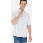Men's Regular Navy Blue Checkered White Shirt
