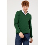Men's Slim Green V-Neck Basic Knitwear Sweater