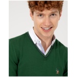 Men's Slim Green V-Neck Basic Knitwear Sweater - Image 3