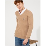 Men's Slim Camel Melange V-Neck Basic Knitwear Sweater - Image 5