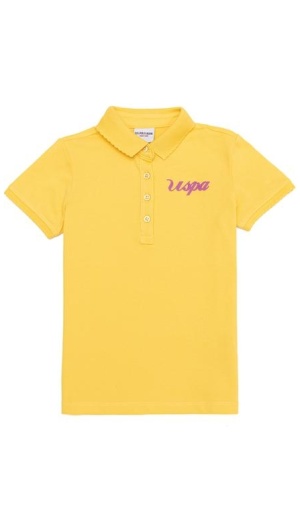 Girl's Standard yellow Basic Polo Neck T-Shirt