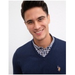Men's Slim Navy Blue V-Neck Basic Knitwear Sweater