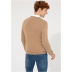 Men's Slim Camel Melange V-Neck Basic Knitwear Sweater - Image 3