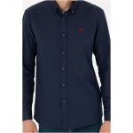 Men's Regular Navy Blue Long Sleeve Basic Shirt - Image 3