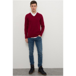 Men's Claret Red V-Neck Knitwear Sweater Basic - Image 3
