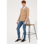 Men's Slim Camel Melange V-Neck Basic Knitwear Sweater - Image 4