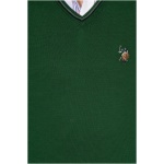 Men's Slim Green V-Neck Basic Knitwear Sweater - Image 2
