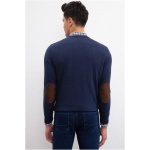 Men's Slim Navy Blue V-Neck Basic Knitwear Sweater - Image 4