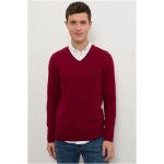 Men's Claret Red V-Neck Knitwear Sweater Basic