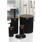 Black Wooden Patterned Striped Round 5-Piece Bathroom Set