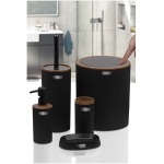 Black Wooden Patterned Striped Round 5-Piece Bathroom Set - Image 3