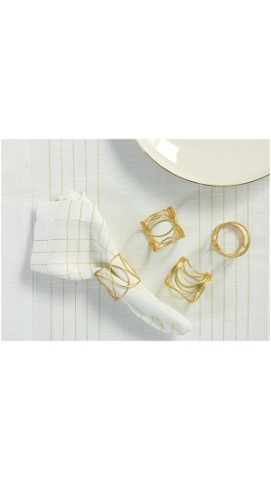 English Home Miotal Metal 4-Piece Napkin Ring 4.5 Cm Gold