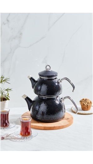 Karaca Crystal Black Enamel Midi Teapot Set