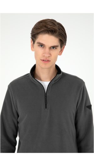 Regular Fit Half Zipper Anthracite Basic Sweatshirt