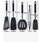 Heat Resistant Fireproof Non-stick Silicone, Stainless Steel Spatula Set 5 Pcs Black - Image 3